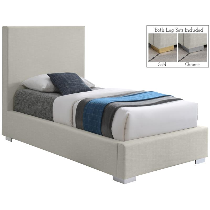 Meridian Furniture Crosby Beige Linen Textured Fabric Twin Bed