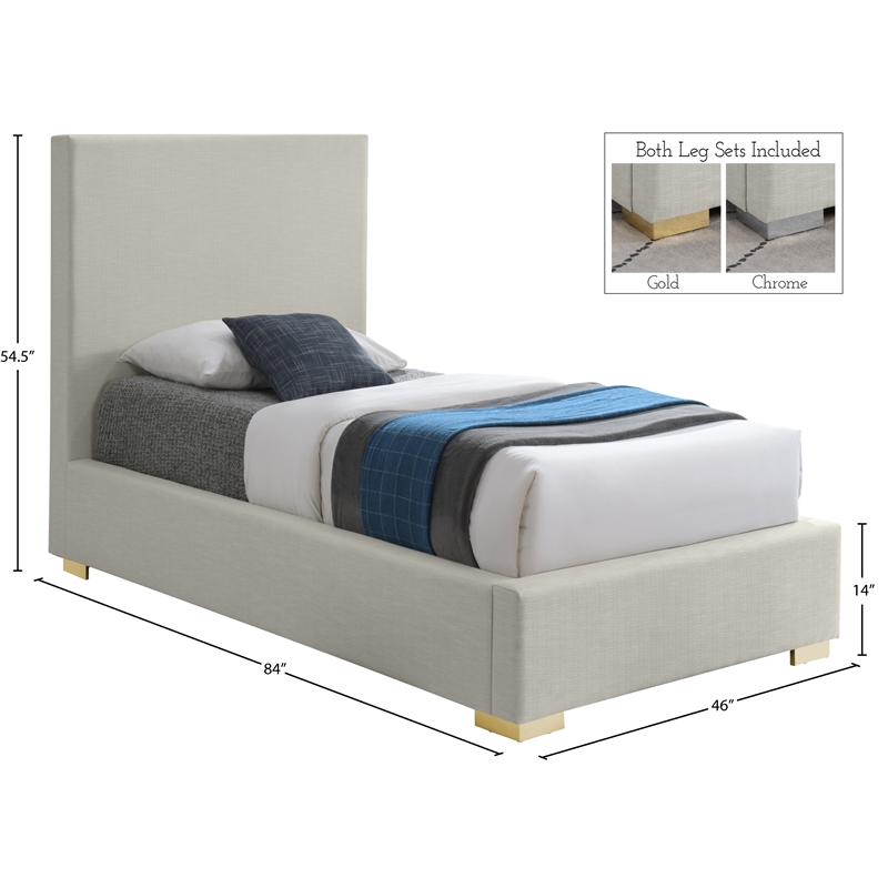 Meridian Furniture Crosby Beige Linen Textured Fabric Twin Bed