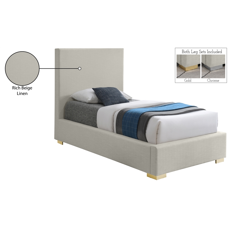Meridian Furniture Crosby Beige Linen Textured Fabric Twin Bed