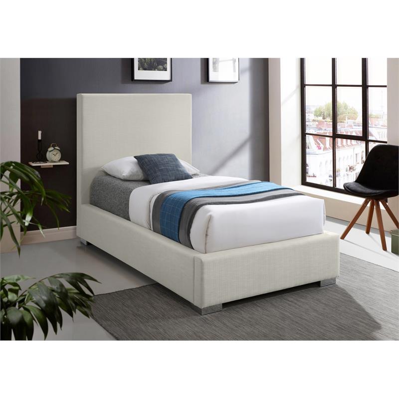Meridian Furniture Crosby Beige Linen Textured Fabric Twin Bed