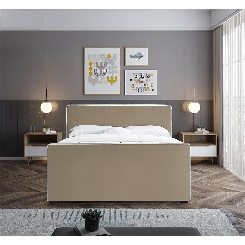 Meridian Furniture Dillard Beige Velvet Full Bed