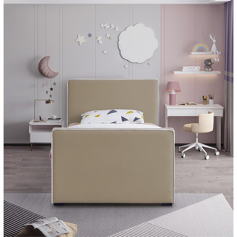 Meridian Furniture Dillard Beige Velvet Twin Bed