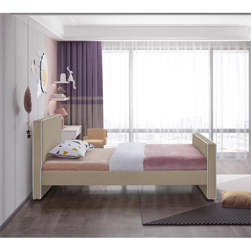 Meridian Furniture Dillard Beige Velvet Twin Bed