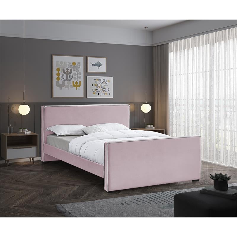 Meridian Furniture Dillard Pink Velvet Full Bed
