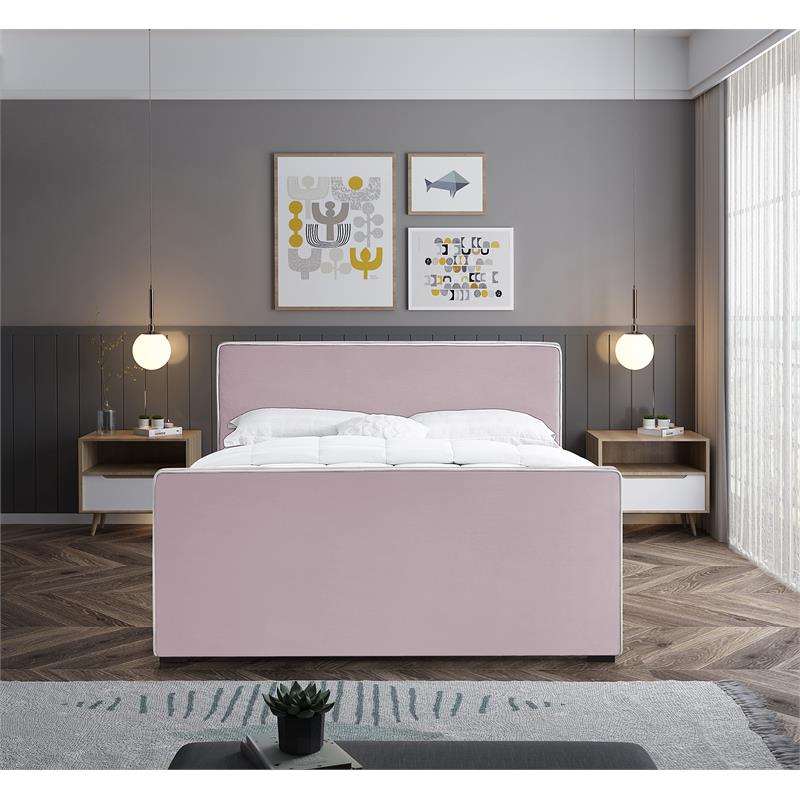 Meridian Furniture Dillard Pink Velvet King Bed