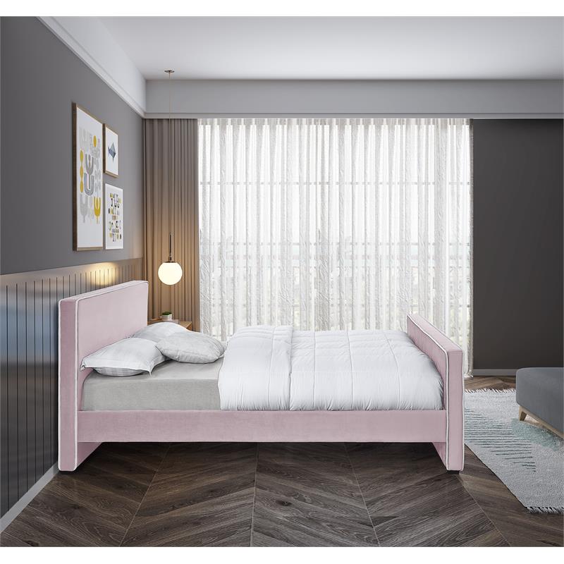 Meridian Furniture Dillard Pink Velvet Queen Bed
