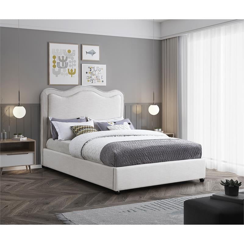 Meridian Furniture Felix Cream Linen Textured Fabric Queen Bed