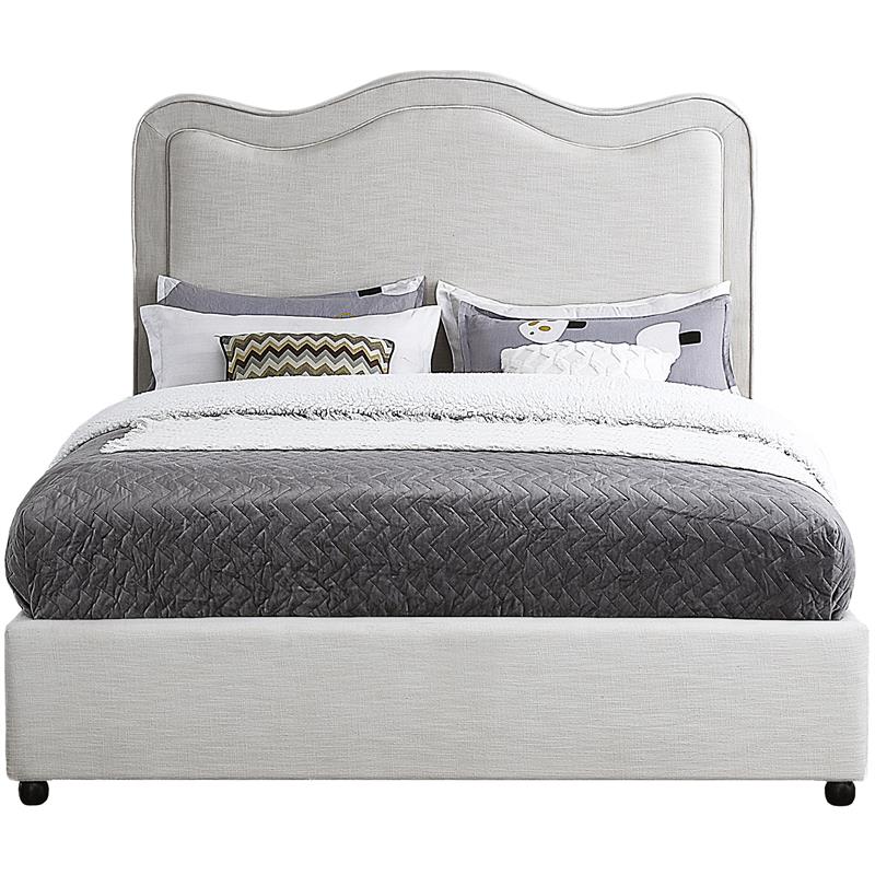 Meridian Furniture Felix Cream Linen Textured Fabric Queen Bed