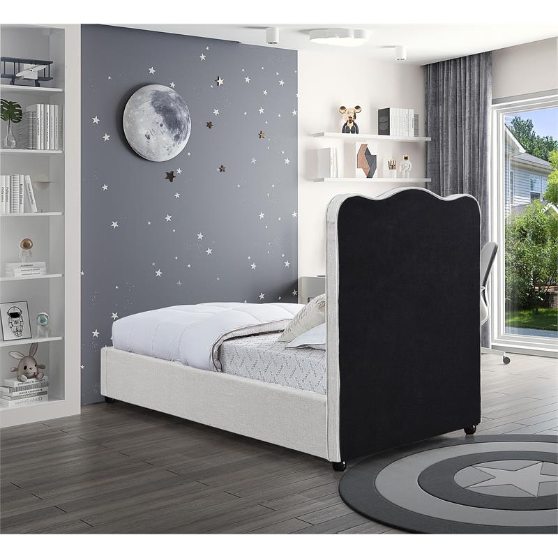 Meridian Furniture Felix Cream Linen Textured Fabric Twin Bed