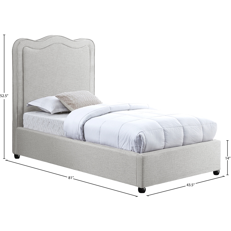 Meridian Furniture Felix Cream Linen Textured Fabric Twin Bed