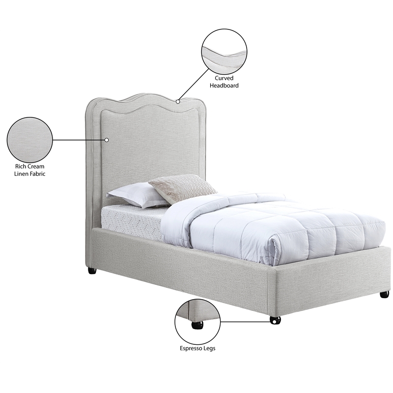 Meridian Furniture Felix Cream Linen Textured Fabric Twin Bed