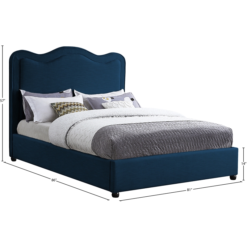 Meridian Furniture Felix Navy Linen Textured Fabric King Bed