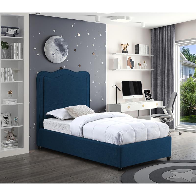 Meridian Furniture Felix Navy Linen Textured Fabric Twin Bed