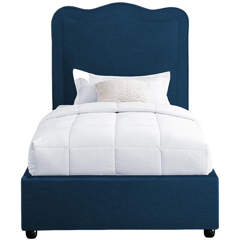Meridian Furniture Felix Navy Linen Textured Fabric Twin Bed