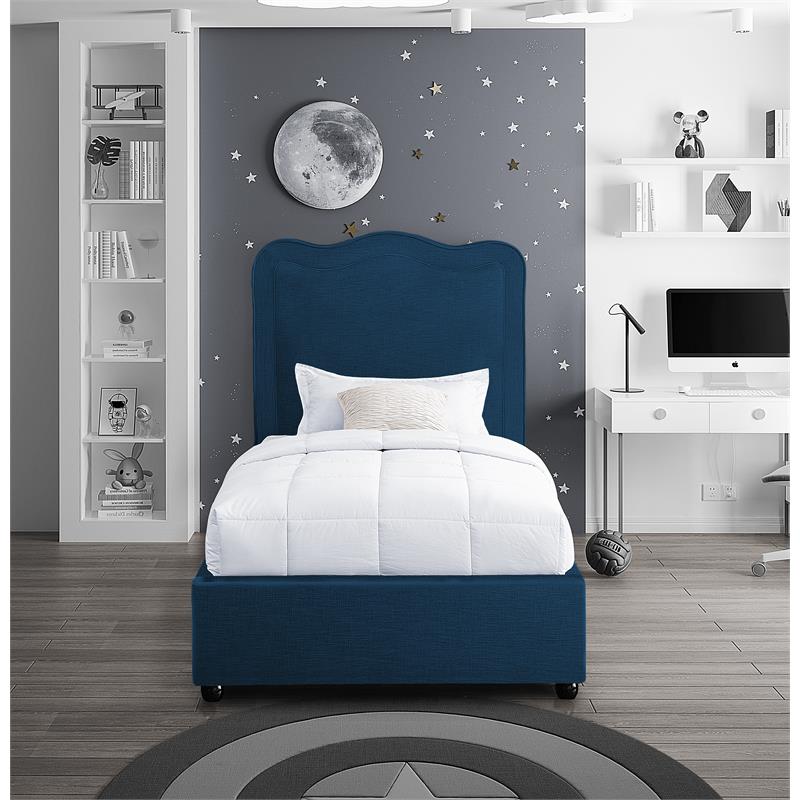 Meridian Furniture Felix Navy Linen Textured Fabric Twin Bed
