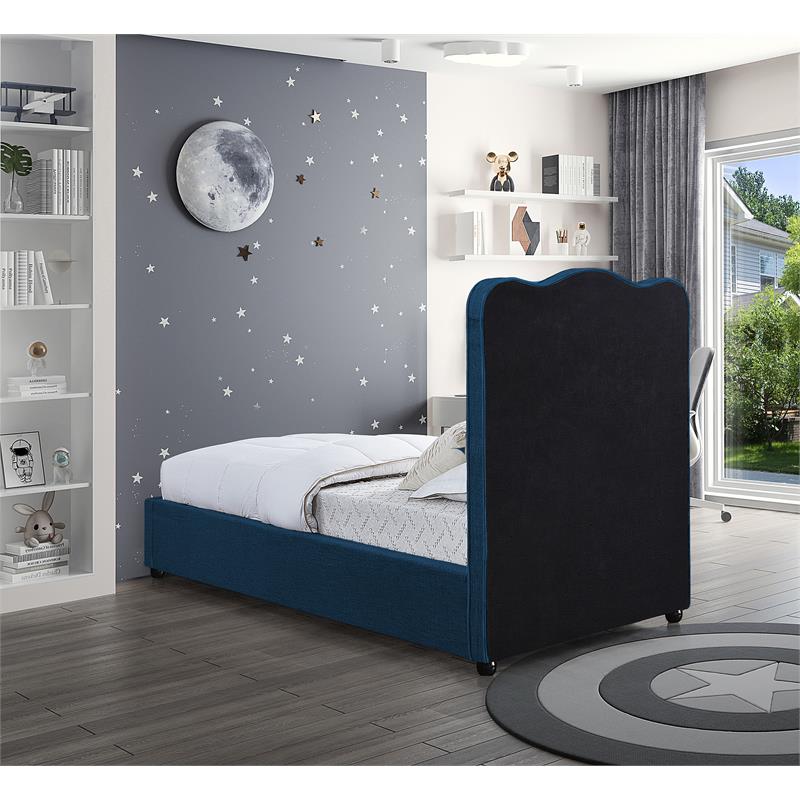 Meridian Furniture Felix Navy Linen Textured Fabric Twin Bed