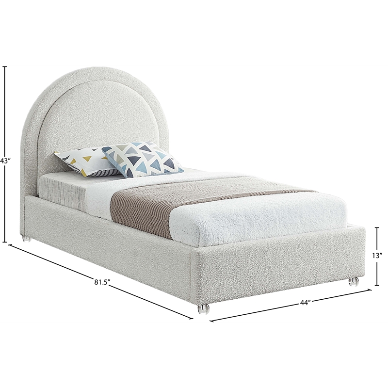 Meridian Furniture Milo Cream Fabric Twin Bed