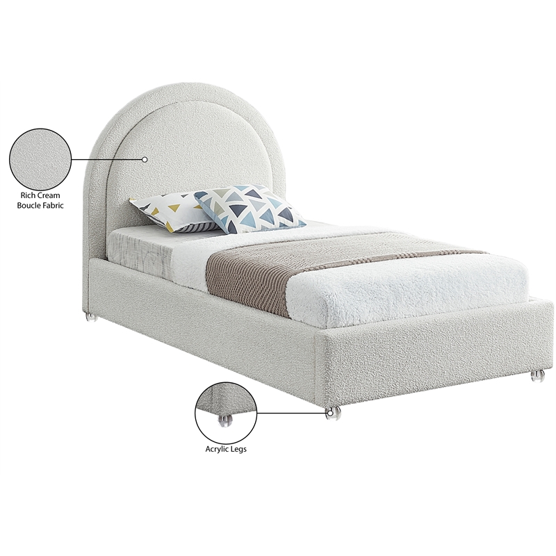 Meridian Furniture Milo Cream Fabric Twin Bed