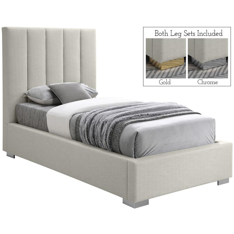 Meridian Furniture Pierce Beige Linen Textured Fabric Twin Bed