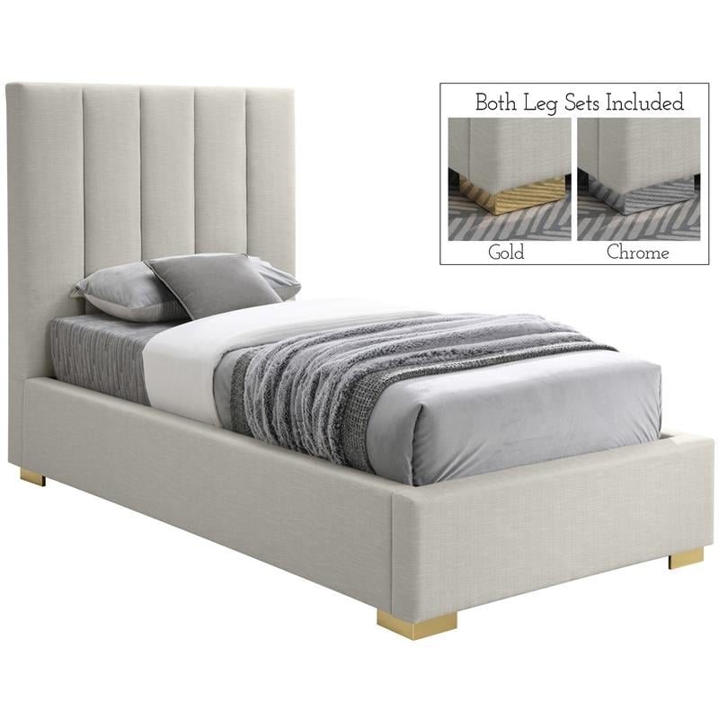 Meridian Furniture Pierce Beige Linen Textured Fabric Twin Bed