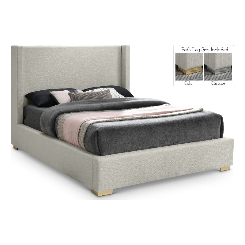 Meridian Furniture Royce Beige Linen Textured Fabric Full Bed