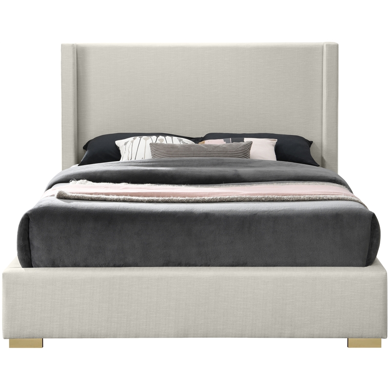 Meridian Furniture Royce Beige Linen Textured Fabric Full Bed
