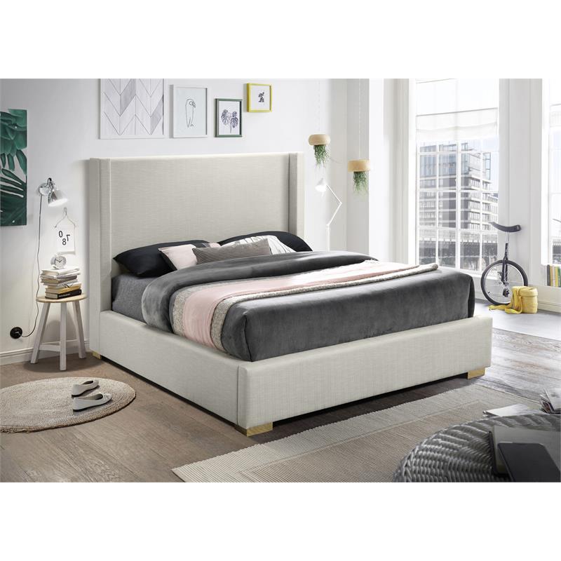 Meridian Furniture Royce Beige Linen Textured Fabric Full Bed