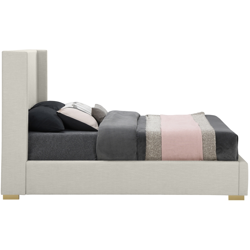 Meridian Furniture Royce Beige Linen Textured Fabric Full Bed