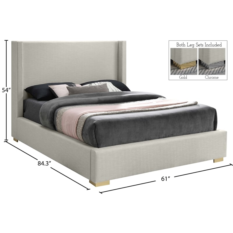 Meridian Furniture Royce Beige Linen Textured Fabric Full Bed