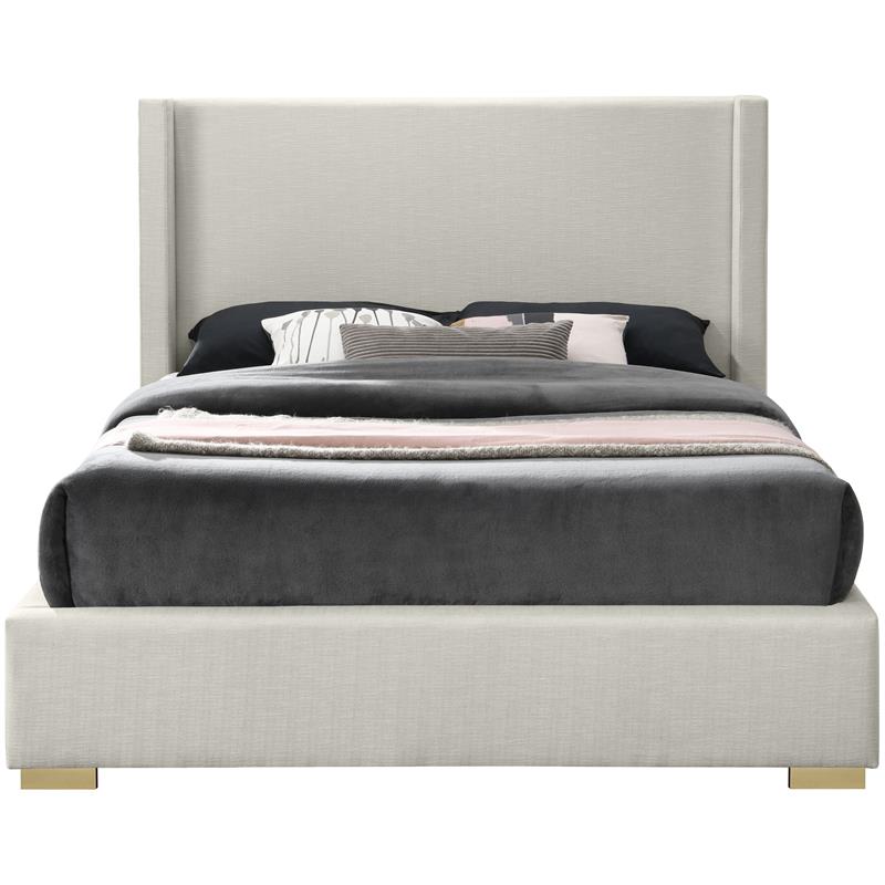 Meridian Furniture Royce Beige Linen Textured Fabric Full Bed
