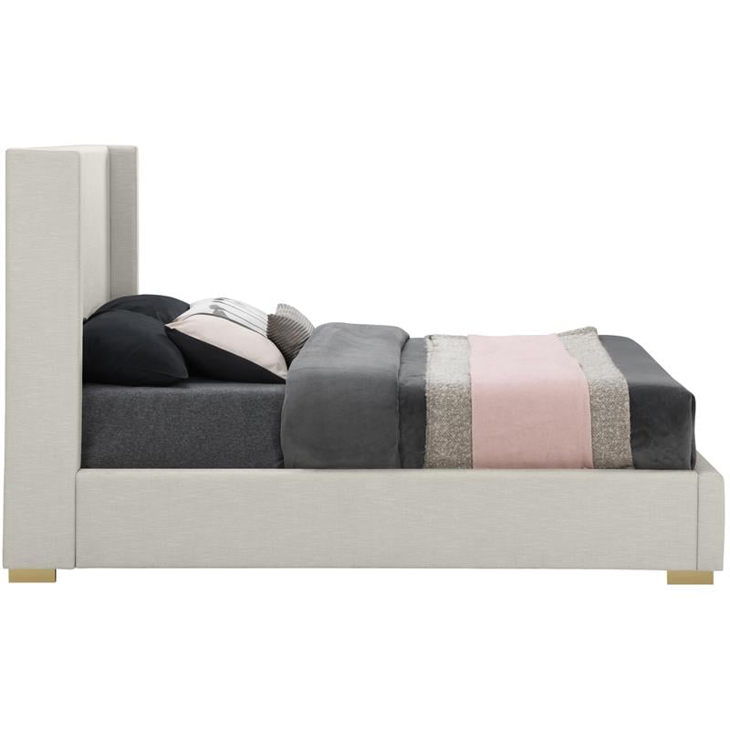 Meridian Furniture Royce Beige Linen Textured Fabric Full Bed