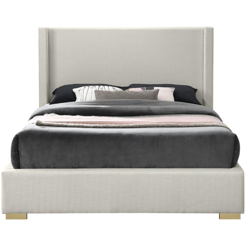 Meridian Furniture Royce Beige Linen Textured Fabric King Bed
