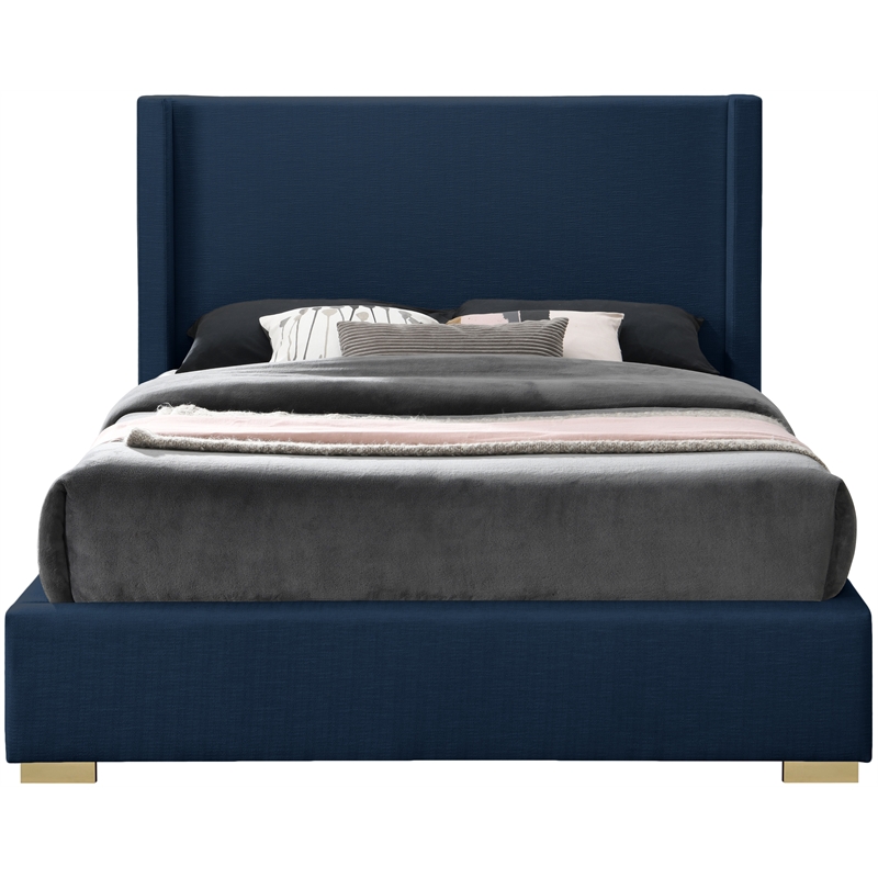 Meridian Furniture Royce Navy Linen Textured Fabric Full Bed