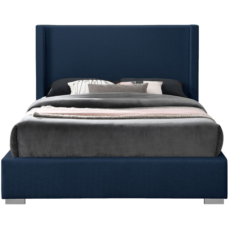 Meridian Furniture Royce Navy Linen Textured Fabric Full Bed