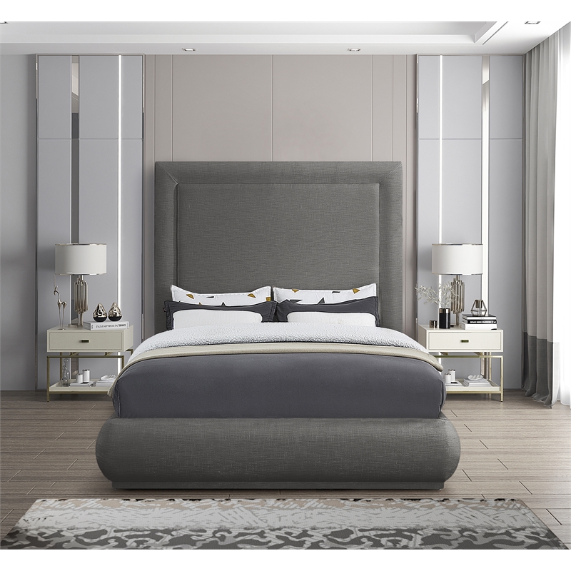 Meridian Furniture Brooke Grey Linen Textured Fabric King Bed