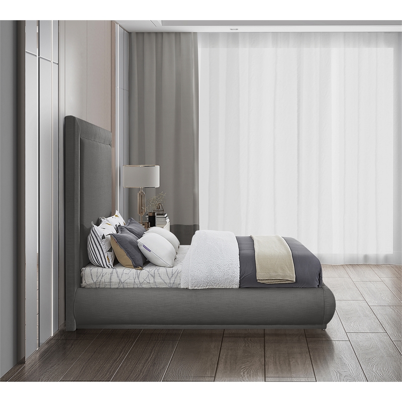 Meridian Furniture Brooke Grey Linen Textured Fabric King Bed