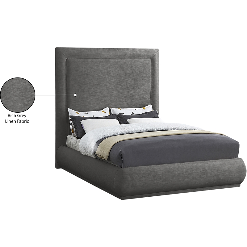Meridian Furniture Brooke Grey Linen Textured Fabric King Bed