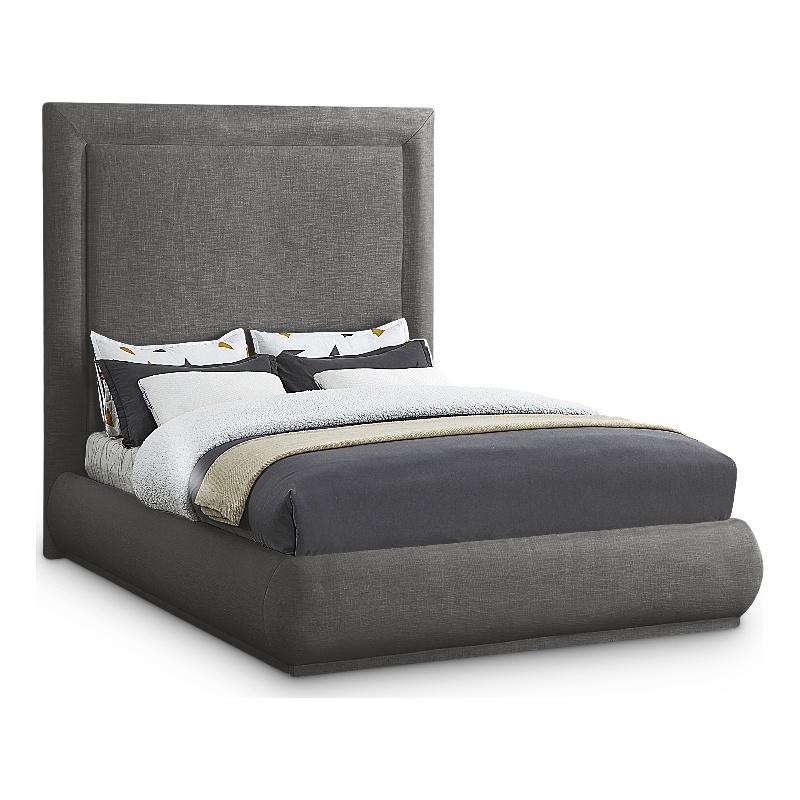 Meridian Furniture Brooke Grey Linen Textured Fabric King Bed