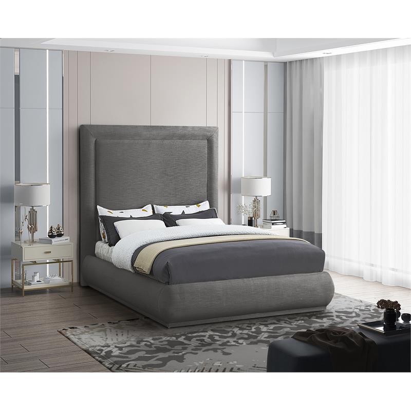 Meridian Furniture Brooke Grey Linen Textured Fabric Queen Bed