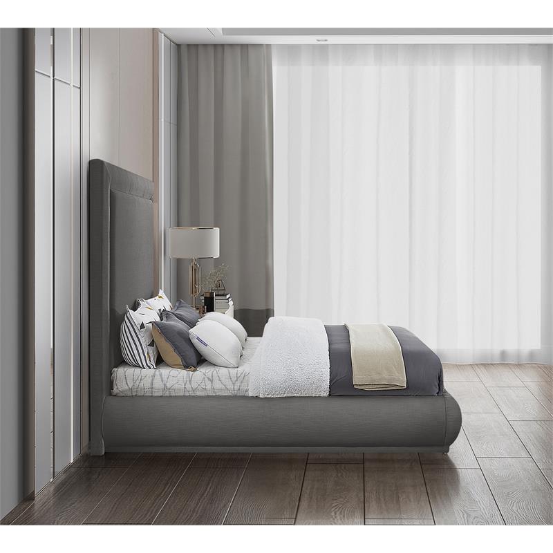 Meridian Furniture Brooke Grey Linen Textured Fabric Queen Bed