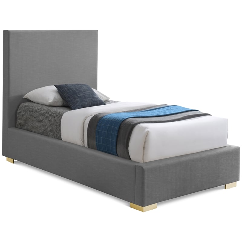 Meridian Furniture Crosby Grey Linen Textured Fabric Twin Bed