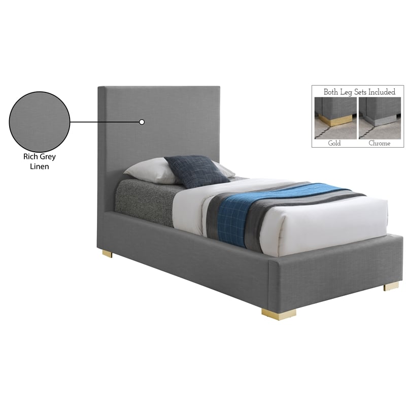 Meridian Furniture Crosby Grey Linen Textured Fabric Twin Bed