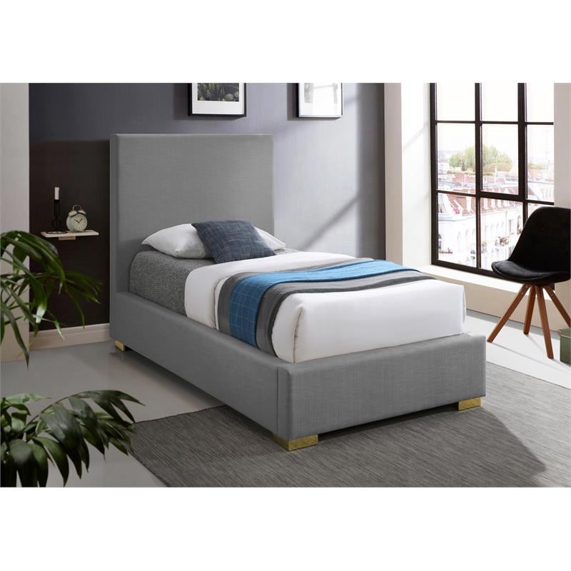 Meridian Furniture Crosby Grey Linen Textured Fabric Twin Bed