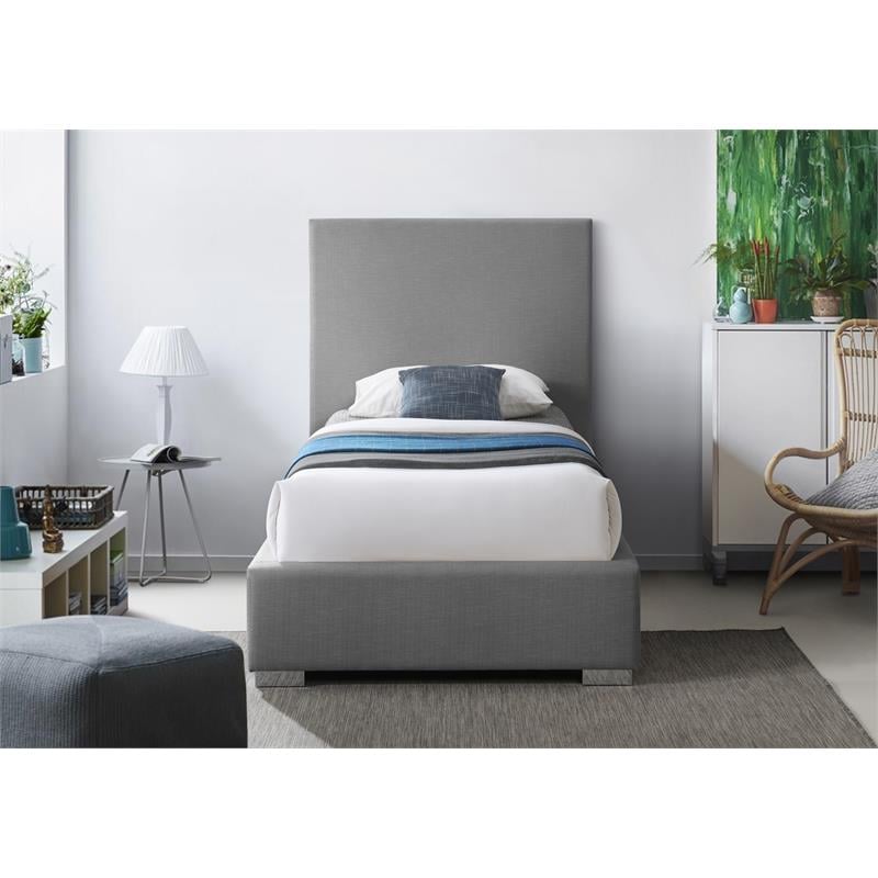 Meridian Furniture Crosby Grey Linen Textured Fabric Twin Bed