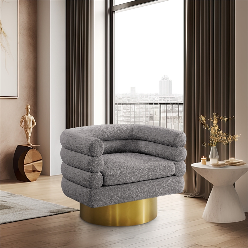 Meridian Furniture Tessa Grey Boucle Fabric Swivel Accent Chair