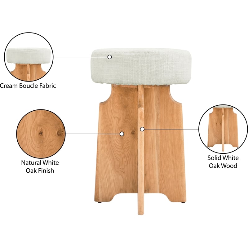 Meridian Furniture Jasper Cream Boucle Fabric Stool