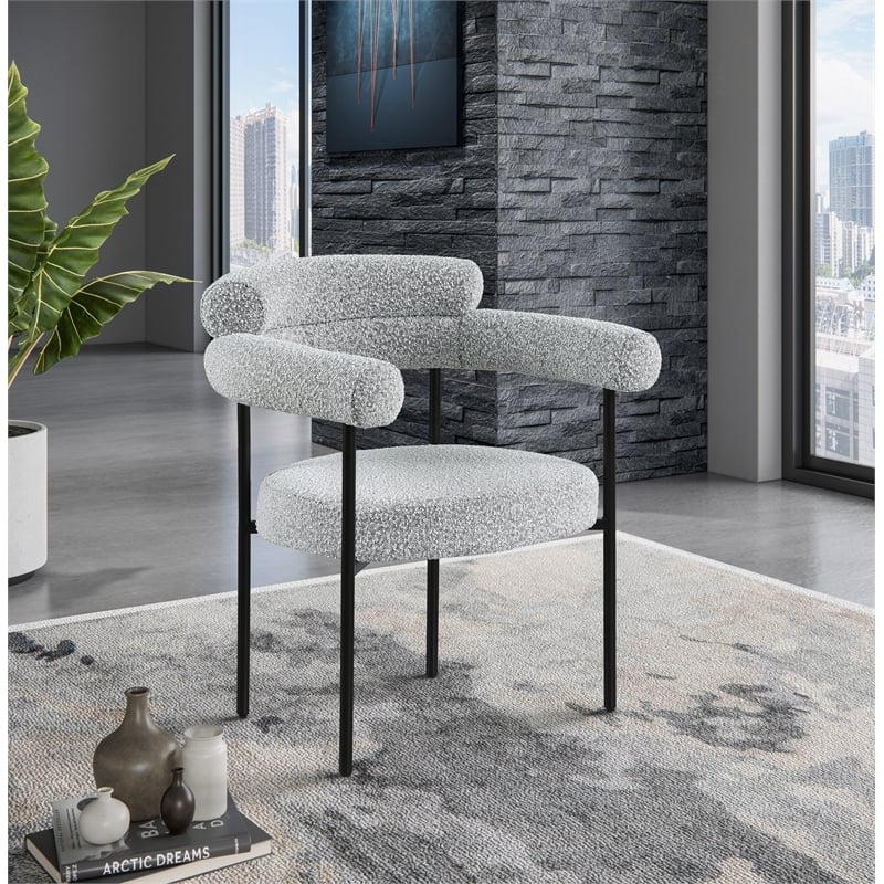 Meridian Furniture Blake Grey Boucle Fabric Dining Chair Set of 2