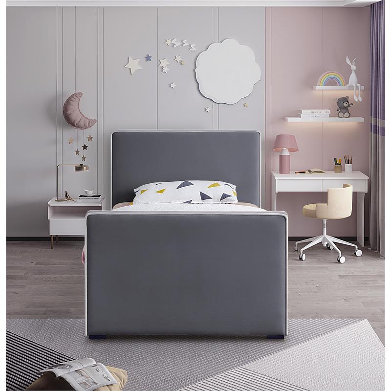 Meridian Furniture Dillard Grey Velvet Twin Bed