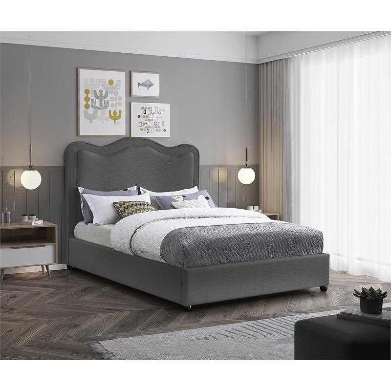Meridian Furniture Felix Grey Linen Textured Fabric Full Bed