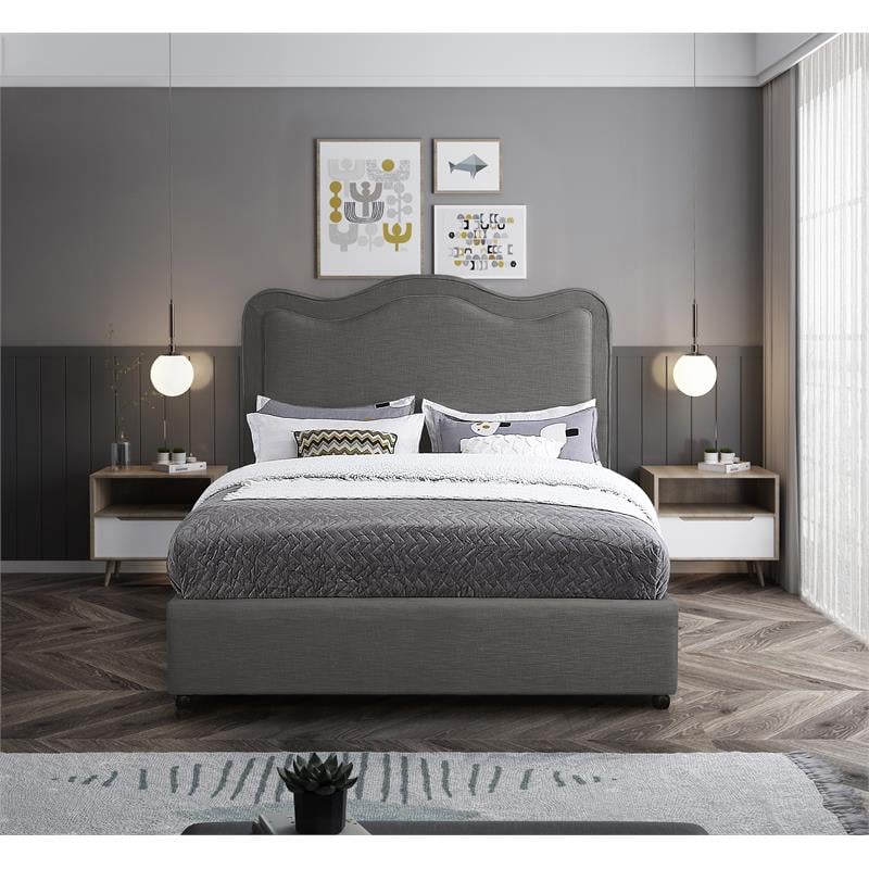 Meridian Furniture Felix Grey Linen Textured Fabric King Bed